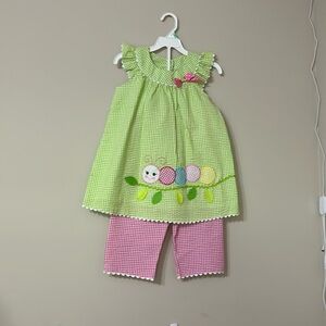 Brand: Bonnie Jean 2 piece outfit, Size: 6X Colors: Green top and pink pants.